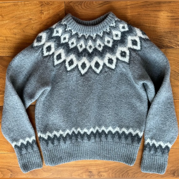 ❤️ VINTAGE L.L. BEAN FAIR ISLE WOOL GRAY SWEATER CLASSIC PULLOVER CREWNECK - Picture 1 of 10